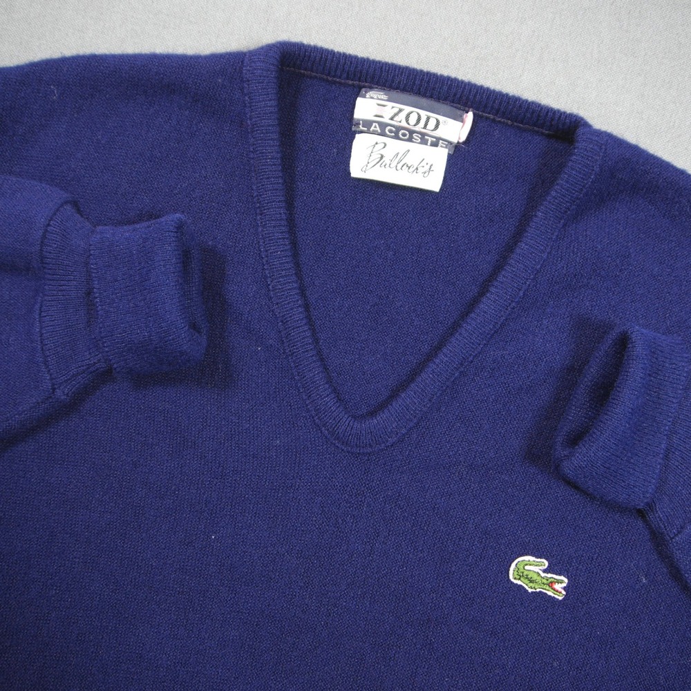 VTG 70s Izod Lacoste Orlon Acrylic V-Neck Men Sweater XL Academia Prep Ivy Navy
